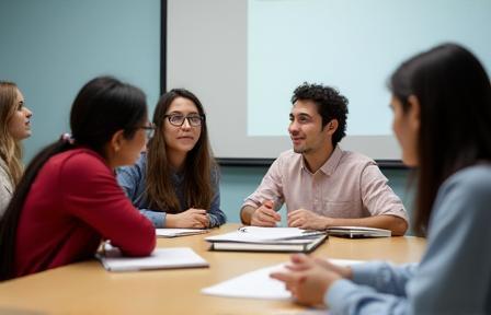 Estudantes em uma discussão animada na aula de jornalismo